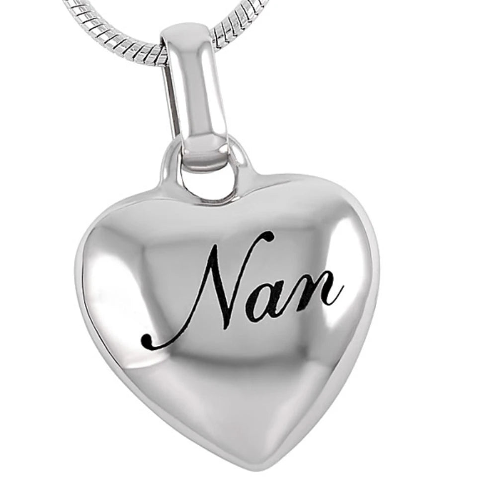 Stainless Steel Heart Memorial Urn Necklace Ash Cremation Nan Jewelry Fur Keepsake Grandmother Heart Pendant Cremation Ashes Urn