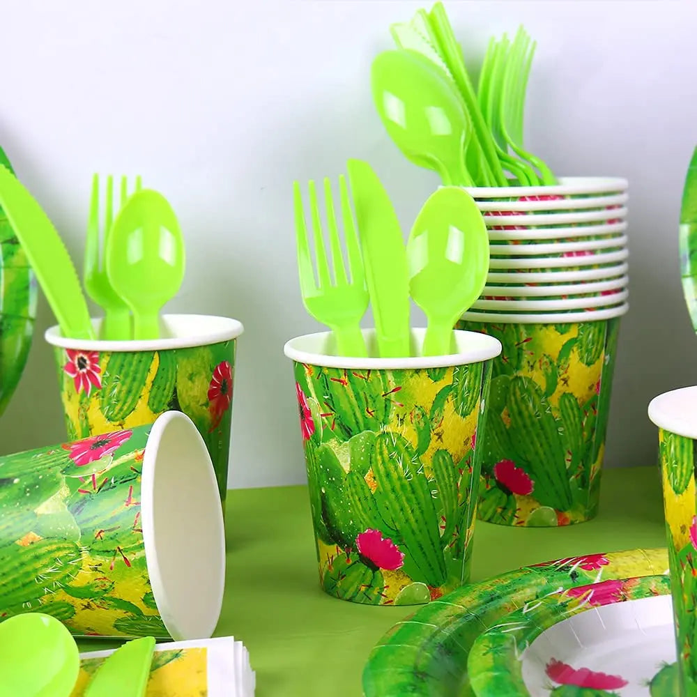 Fiesta Mexican Cinco De Mayo Disposable Tableware Kit Cactus Paper Cups