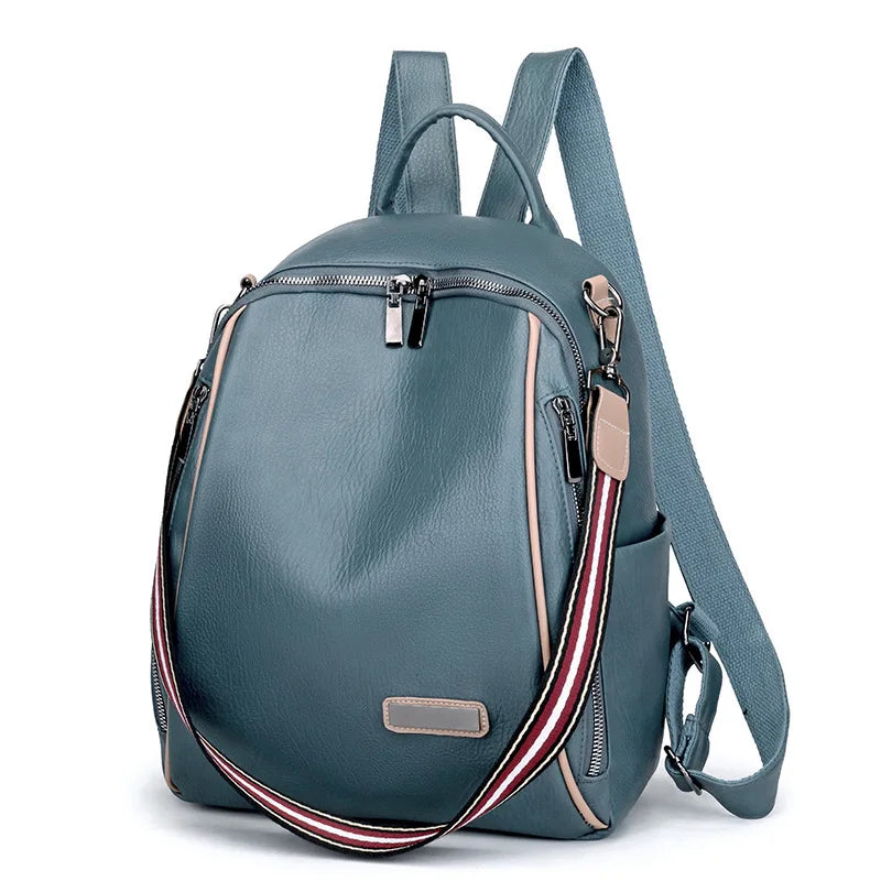 Women's Multifunctional Tassel PU Leather Backpack Waterproof Zipper Closure New Pop Style Factory Retail Lining Polyester