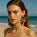 Bohemia Fashion Handmade Raffia Tree Drop Earrings for Women Summer Beach Plant Rattan Knit Hanging Earrings Party Jewelry Gift