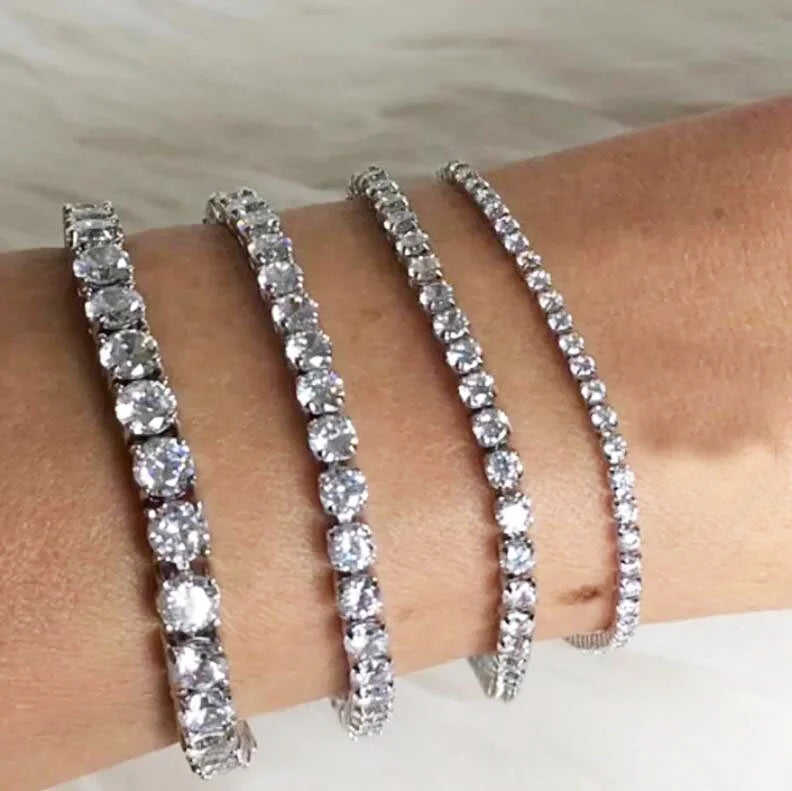 Women's Tarnish-Free Stainless Steel Tennis Bracelet Classic Cubic Zirconia CZ Link Chain Gold Plated Bridal Jewelry Gift
