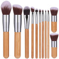 11Pcs Bamboo Synthetic Kabuki & Fan Brush Makeup Brushes Set for Face Eye Shadow Blush Foundation with Organizer