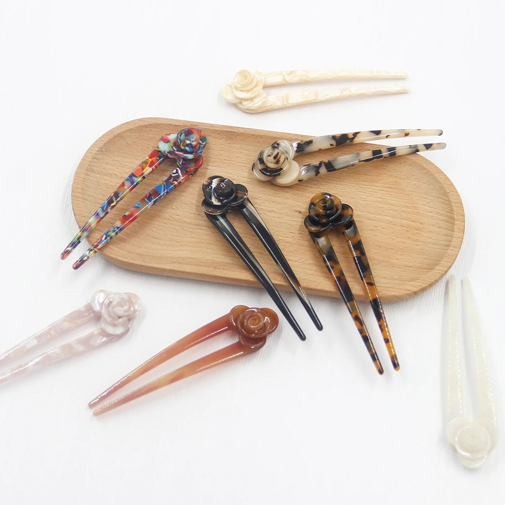 Thickness Tortoiseshell French Hollow Design Hair Fork Comb Accessories Fashion Women Acetate Hair Forks Sticks