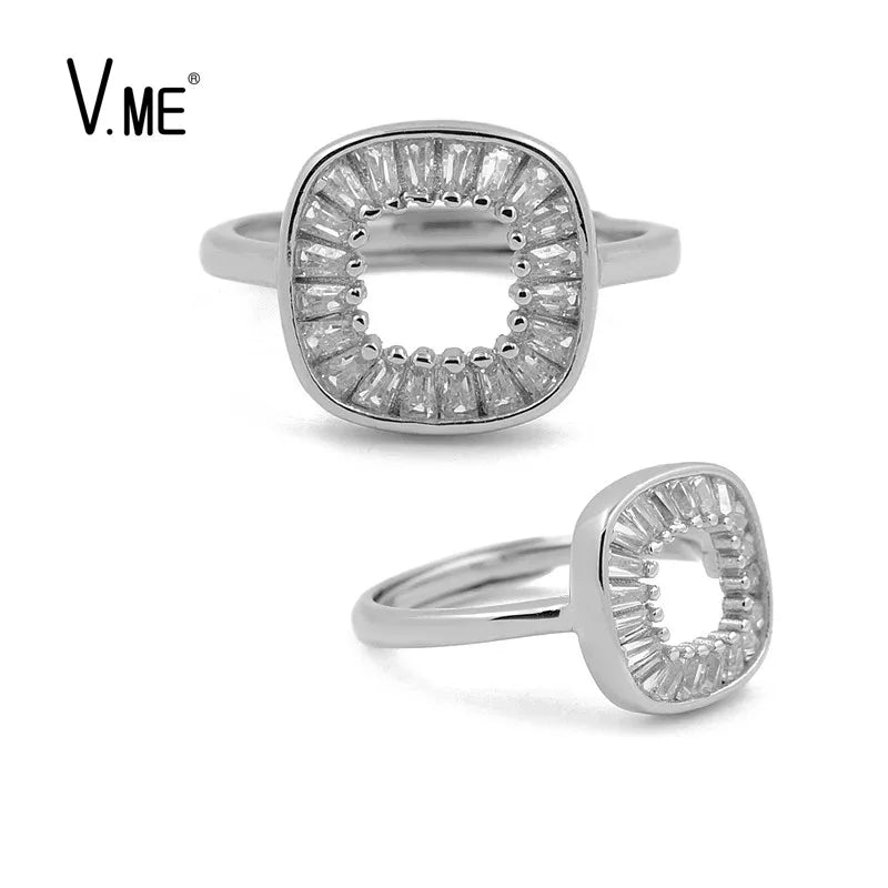 Zircon Open Adjusted Ring Sterling 925 Silver Ring Silver Rings for Women Rhodium Plated Jewelry