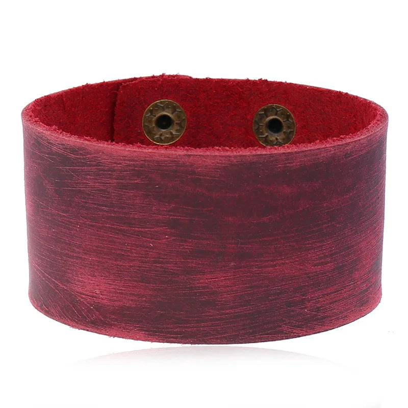 Wholesale Vintage Simple Wide Genuine Leather Bracelet Retro Fashion Bangles for Men