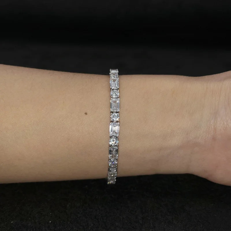Simple Sparkling Single Row Zircon Crystal Engagement Charm Bracelet Rhodium & Gold Plated Luxurious Gift