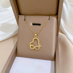 Light Luxury Titanium Steel Full Diamond Number Eight Heart Pendant Necklace Choker for Women Stainless Steel Jewelry Charm