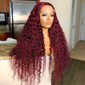 Burgundy Colored 5X5 Lace Closure Wigs for Women Brazilian Virgin Hair Wigs Kinky Curly Lace Wigs 180% Density 10"-28"