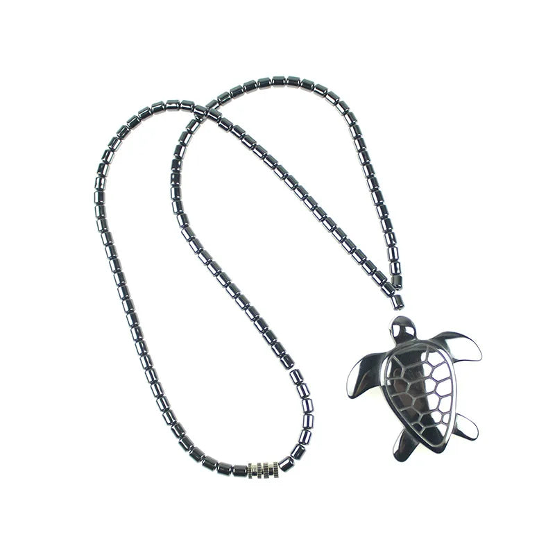 Tortoise Sea Horse Energy Black Magnetic Hematite Necklace Pendant for Men Natural Hematite Beaded Jewelry