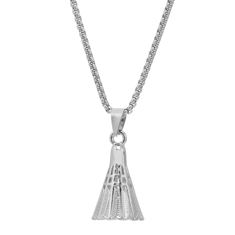 Alloy Copper Badminton Pendant Stainless Steel Chain Sports Necklace for Men Jewelry
