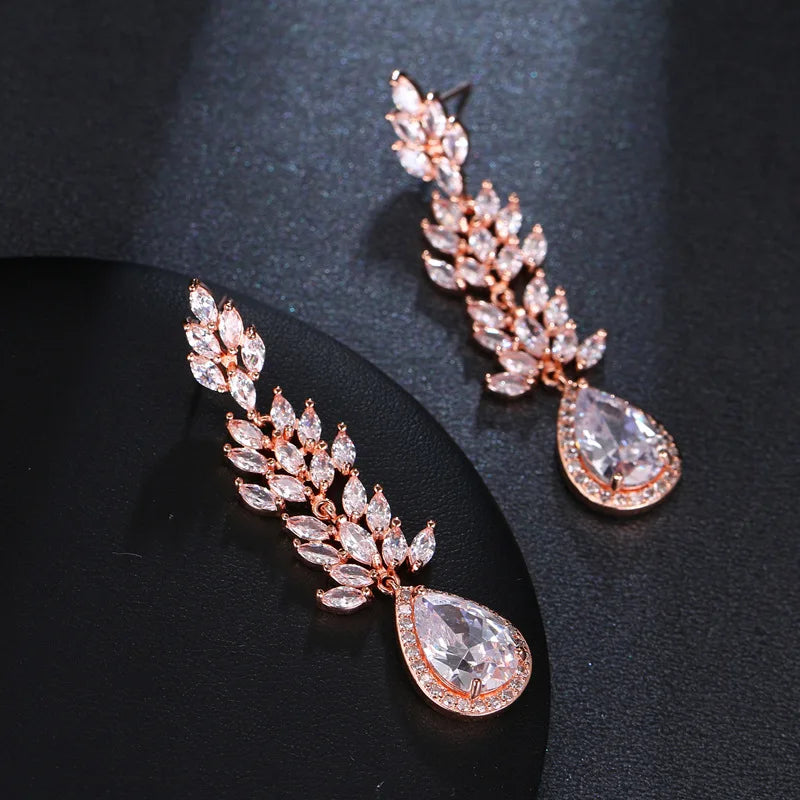 ROMANTIC Cubic Zirconia Dangle Earrings Rhinestone Wedding Earrings for Women