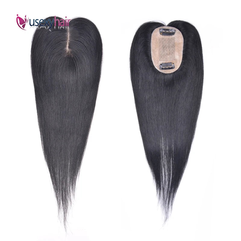 6x9cm Silk Base Hair Topper Hairpiece Blonde Color Clip in Hair Toupee 100% Real Virgin Brazilian Human Hair Topper for Women