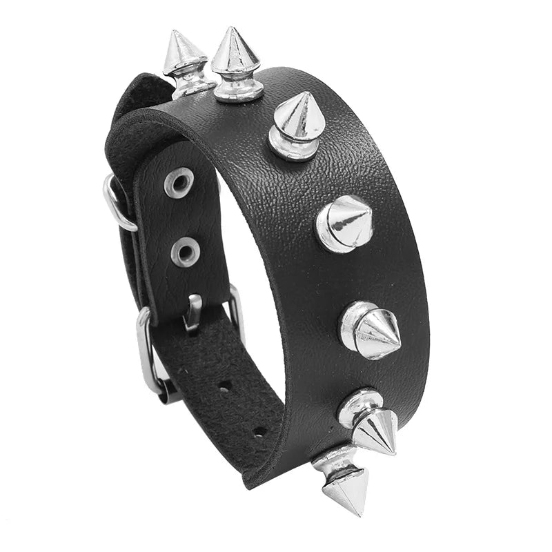 Wholesale Unisex PU Leather Bracelet with Punk Rock Rivet Plastic Spike Accessories Men's Jewelry for Gifts or Parties