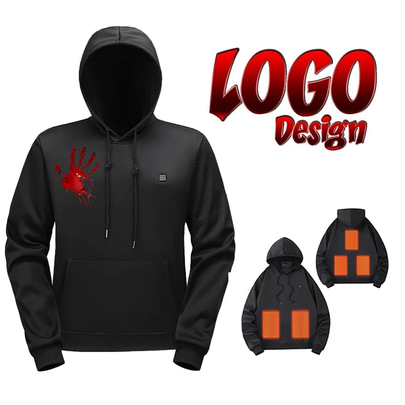 Custom Logo Unisex Usb Pullover Heating Sweatshirt Women Long Sleeves Fleece Heated Jacket for Men's  Heated Hoodie for Outdoor