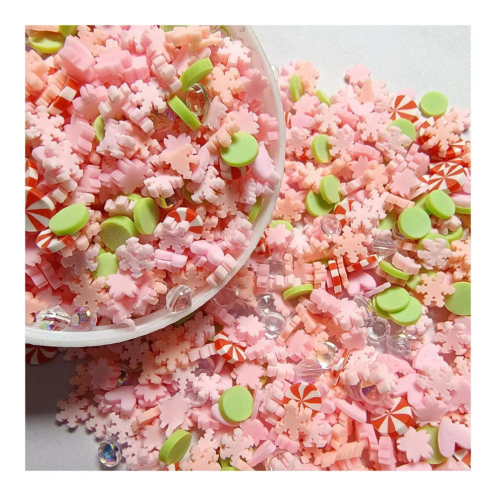 Pink Snowflake Slices Polymer Clay Christmas Snow Sprinkles for Christmas Decoration DIY Crafts Filler Accessories