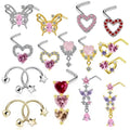 Gaby Hot Selling Stainless Steel Cow Nose Ring butterfly Heart Nose Ring Wholesale Shiny Dangle Nose Ring Face Piercing Jewelry