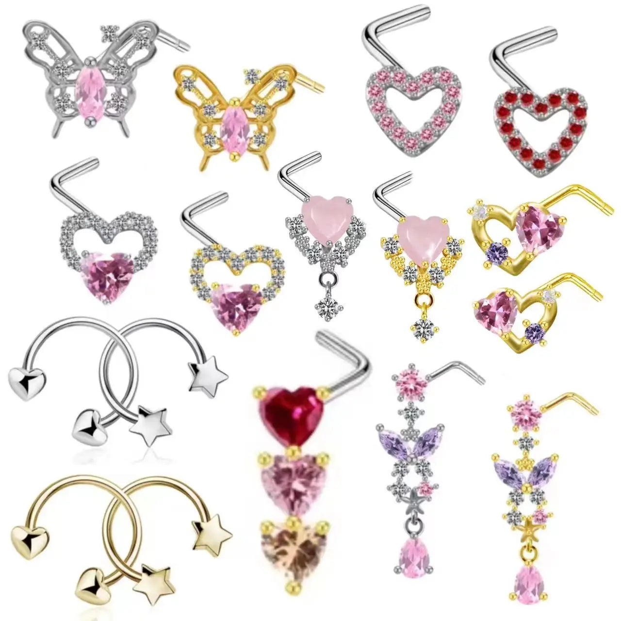 Gaby Hot Selling Stainless Steel Cow Nose Ring butterfly Heart Nose Ring Wholesale Shiny Dangle Nose Ring Face Piercing Jewelry