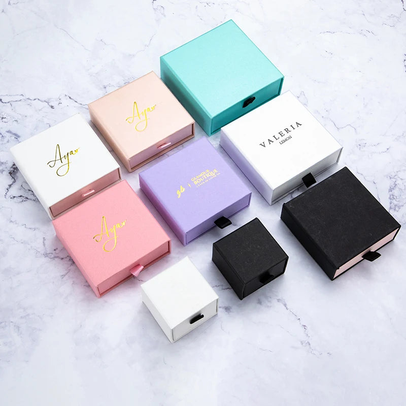 Customize Printing Logo Drawer Boxes Cardboard Product Packaging Sliding Paper Jewelry Boxes With Insert
