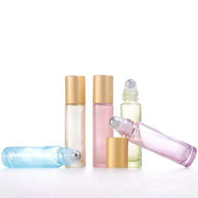 Custom Color pink 5ml 10ml Transparent Matte Black Amber Bamboo Glass Deodorant Perfume Essential Oil Roller Ball Roll on Bottle