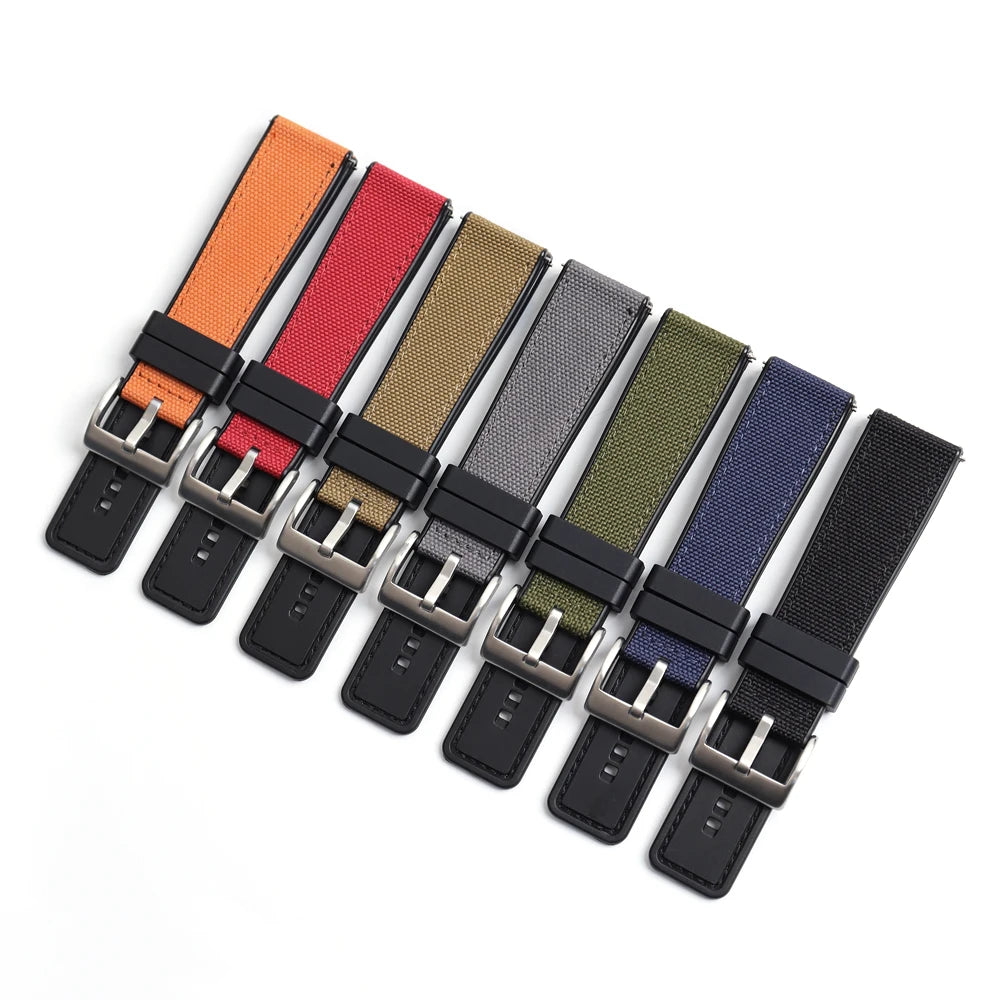 High Quality Sailcloth Watch Straps with Canvas Fabric Rubber Hybrid Watchbands for Smart Watch Series