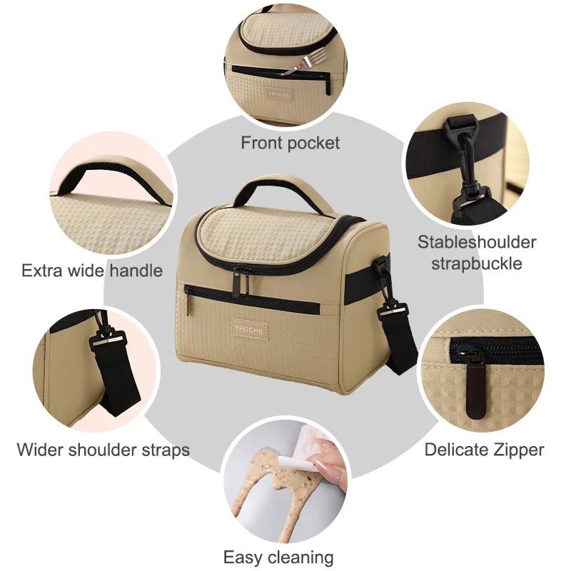 Portable 2-Person Insulation Bag Thickened Polyester Zipper Closure Lunch Box Work Meal Cooler Picnic Outdoor Thermal