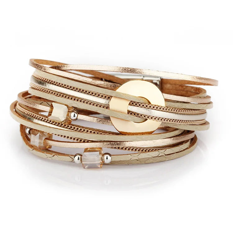 Creative Bohemian Bracelets Multi-layer Winding Leather Bracelet Magnetic Fashion Handmade Leather Bracelets for Women