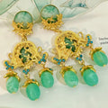 Kaimei 100 Designs Fashion Accessories  Exaggerates Palace Style Tassel Earrings Retro Green Agate Statement Earrings