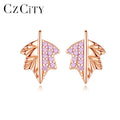 CZCITY Studs Earrings Jewelry Maple Leaf Earring Rose Gold Plated Cubic ZIrcon Jewelry Factory Wholesale