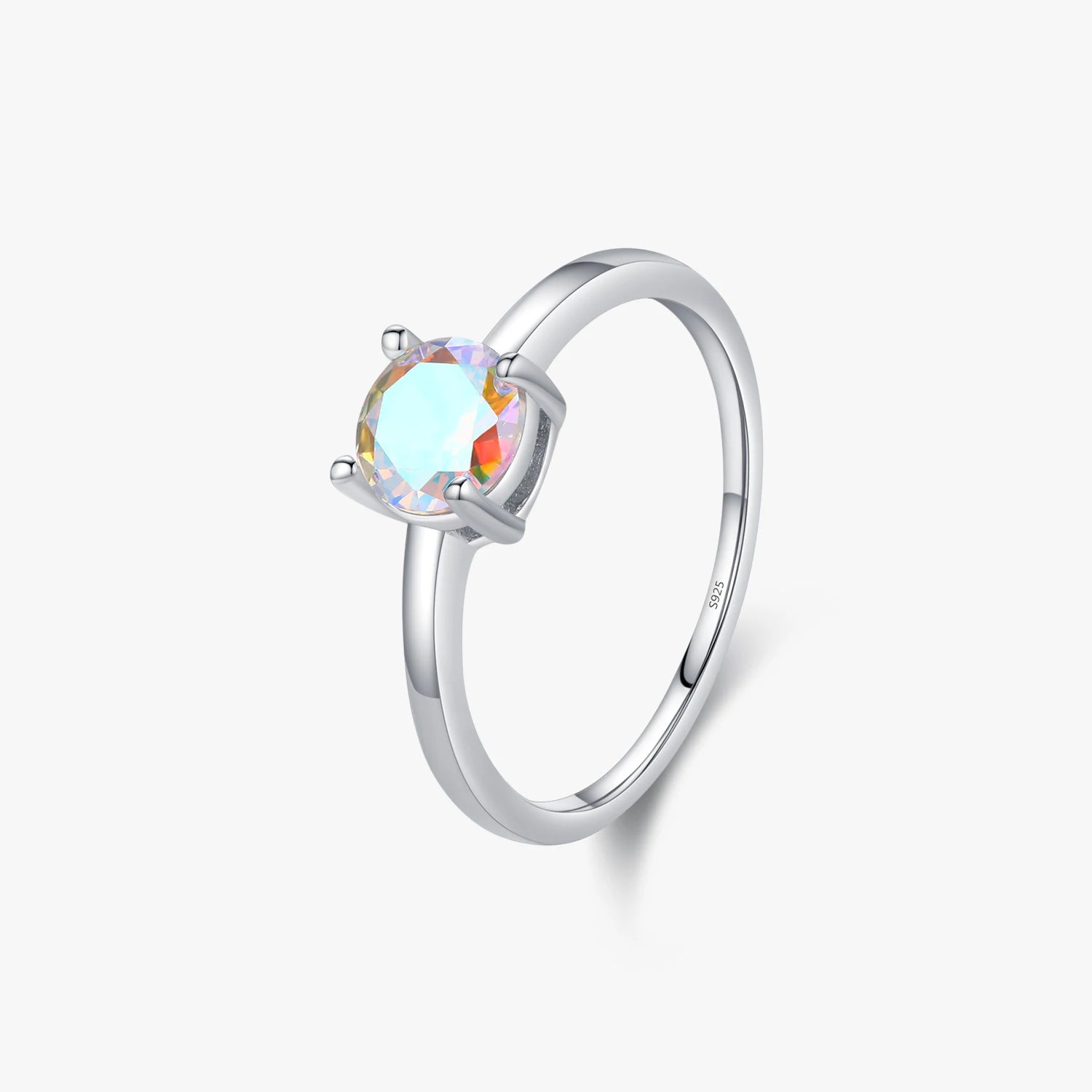 925 Sterling Silver Minimalist Rainbow Colorful Round Zirconia Ring Jewelry Classic Wedding Statement Rings for Women