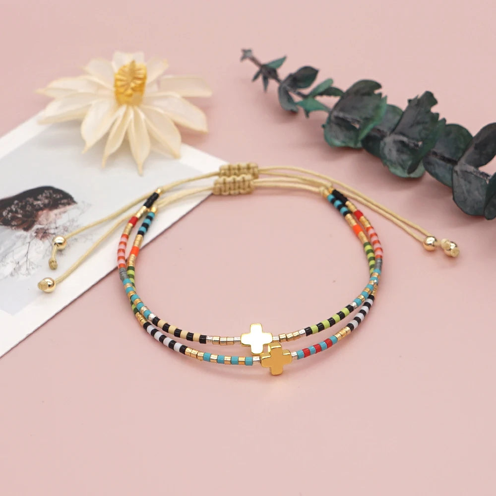 Go2Boho Boho Style Miyuki Seed Beads Bracelets for Women Cross Bracelet Jewelry Colorful Charm Bracelet Femme