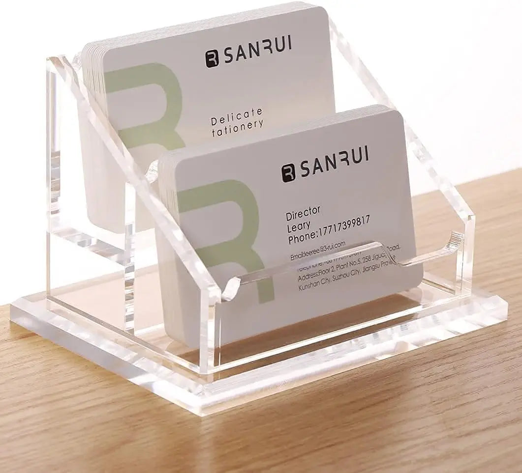 Business Card Holder for Desk Clear Acrylic Business Cards Display Stand -2 Slot 2 Tier 1 Pack(2 Slot-H)