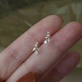Simple Cute Pure 925 Sterling Silver Zirconia Small Leaf Branches Shape Stud Earrings for Women Girls Jewelry