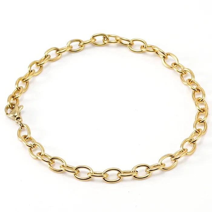 INS Simple Stainless Steel 18K Gold Plated O Chain Necklace Bracelet Titanium Steel Blank Link Chain Necklace Jewelry Set