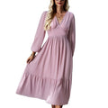 Europe and America Women's 2023 Autumn/Winter Temperament Elegant Solid V-Neck Long Dress