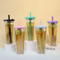 Custom Logo 24oz Outdoor Milk Tea Cup Reusable Double Wall Plastic Cups With Lids and Straws