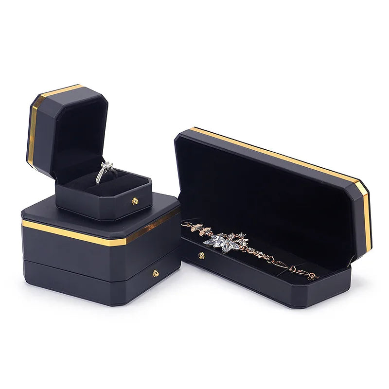 Custom Gold Edge Texture Octagonal Jewelry Packaging Box Bangle Bracelet Gift Box with logo PU Leather Ring Jewelry Box