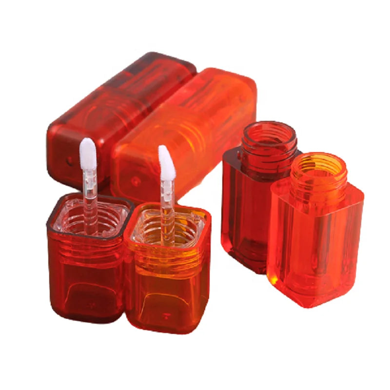 4.5ml Square Fat Short Lip Gloss Tube Red Cosmetic Lipgloss Containers Makeup Lip Glaze Bottle Private Label Lipgloss Wand Tubes