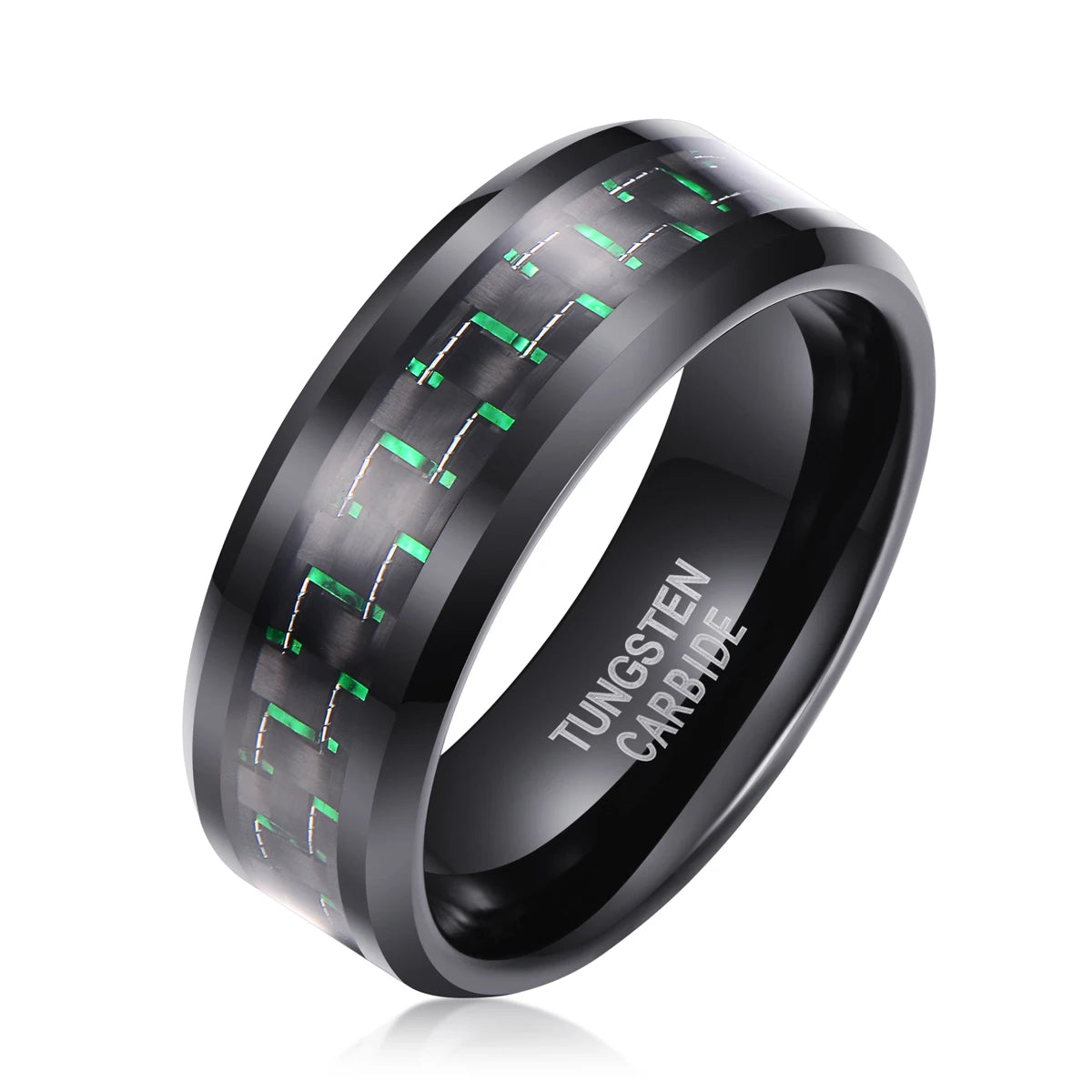 Ready to Ship Blue Red Green Carbon Fiber Black Tungsten Carbide Ring