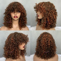 Bob Wig Glueless#P4 350 Colored Bob WigsSuper Double Drawn 12 Inch Luxury Curly Human Hair Wig With Bangs