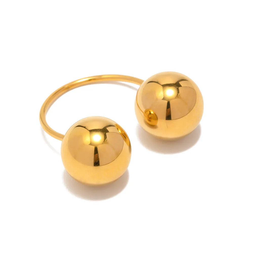 Fashion Jewelry Stainless Steel 18K Gold Plated Double Bead Shaped Open Rings for Women YF3353