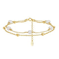 RINNTIN GPB32 Double Chain Wrapped Bracelet 925 Sterling Silver Cultured Freshwater Pearl with Gold Beads Bracelet