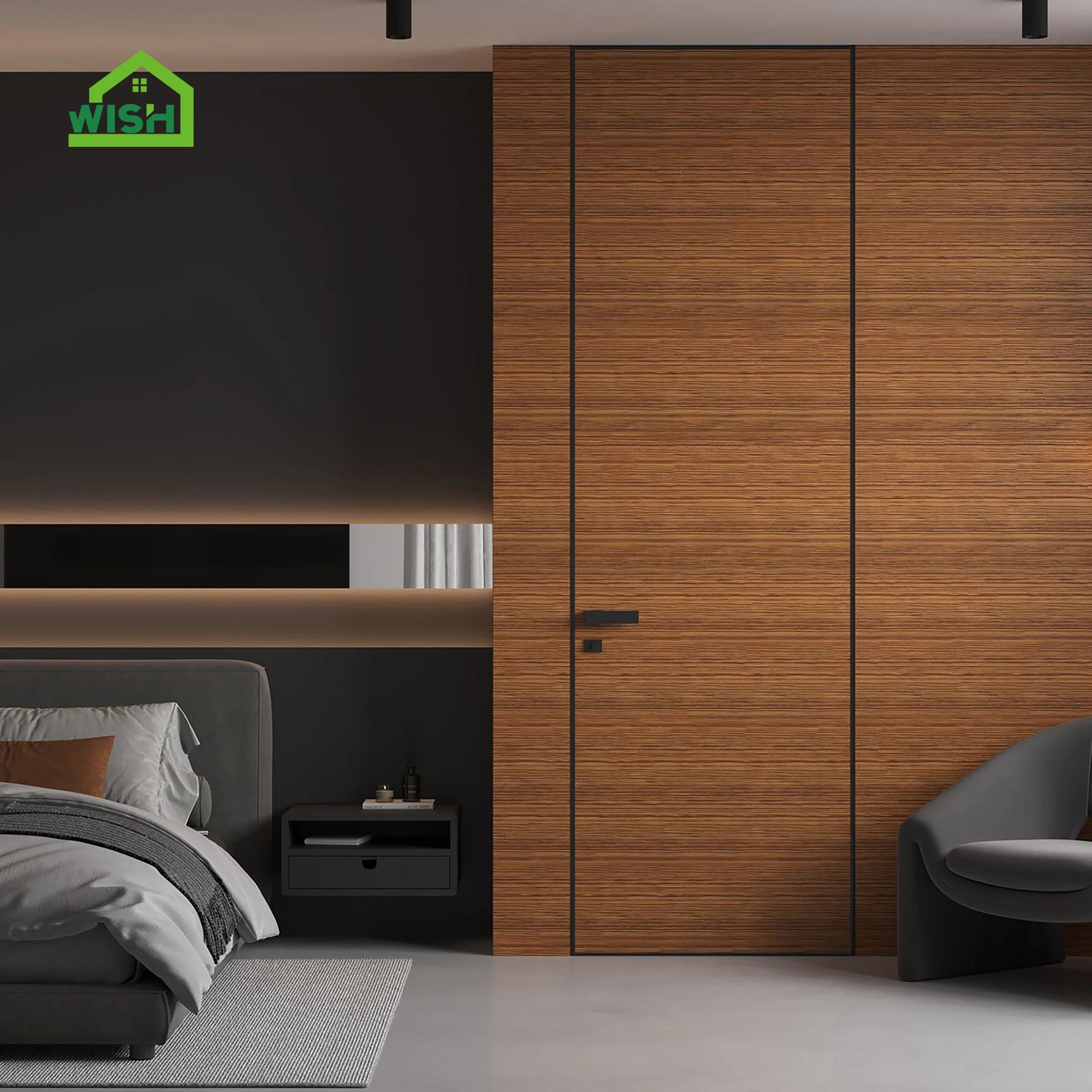 Latest Modern Manual Frameless Invisible Wooden Bedroom Door with Flush Secret Interior Hidden Aluminum Wood for Hotel Use