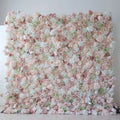 E 8ft X 8ft Roll up Dusty Pink Rose Flower Wall Background Panel Artificial Silk Summer Flower Wall Mat for Wedding Event Decor