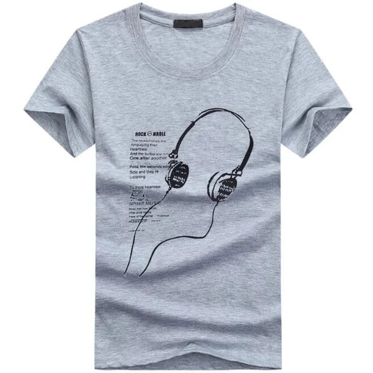 Summer Style Mens T Shirts Casual Music Earphone Print Men Short Sleeve Tshirt Crewneck Short Sleeve Summer Men T Shirt