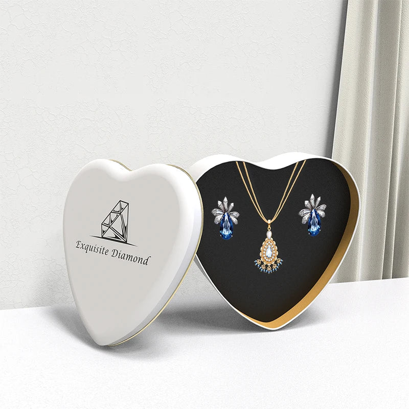 Personalized Logo Jewelry Set Box Packaging Cajas Para Joyas Heart Shape Tin Box for Necklace Jewellery