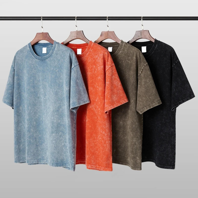 Rainbow Spray Low Moq Wholesale Vintage Heavyweight 300 GSM T-Shirts Retro Oversized Custom Your Logo Acid Wash Men's T-shirt