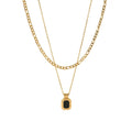 Luxury 18K Double Layers Stainless Steel Rectangle Black Shell Pendant Figaro Chain Necklace Classic Style for Anniversaries