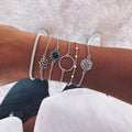 HOVANCI 6pcs Silver Ethnic Hoop Lotus Bracelet Unisex Trendy Hollow Lotus Leaf Stackable Bracelet Hot Selling for Christians