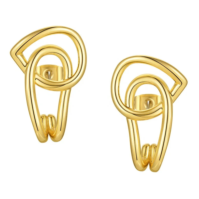 High Quality 18K Gold Plated Brass Irregular Water Droplets Design Stud Earrings E201186