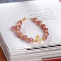 2023 New 8mm Natural Pink Stone Beads Powder Crystal Bracelet Rose Quartz Jade Spacer Beaded Bracelet With Rabbit Stone Pendant
